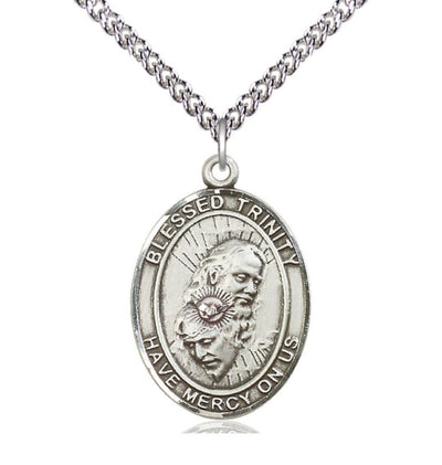 Blessed Trinity Sterling Silver Oval Large Medal Necklace with Sterling Silver Chain, Bliss Manufacturing