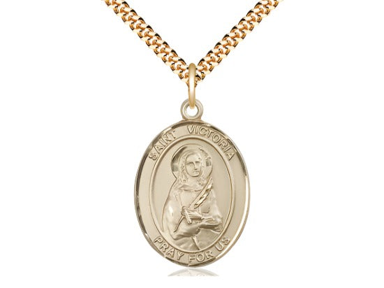 Bliss Large 14kt Gold Filled St Victoria Pendant on a 24 inch Gold Plate Heavy Curb Chain,