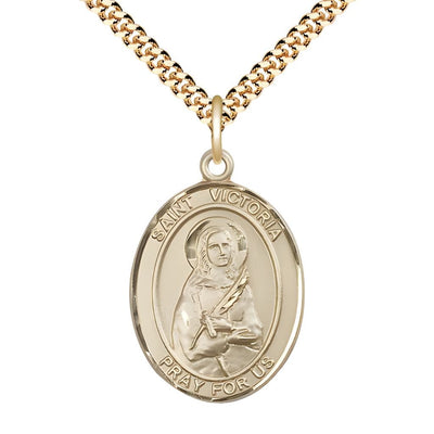 St. Victoria 14kt Gold-filled Oval Medal Pendant with Gold-plated Chain, Measures 1-inch tall by 3/4-inch wide, Bliss Manufacturing