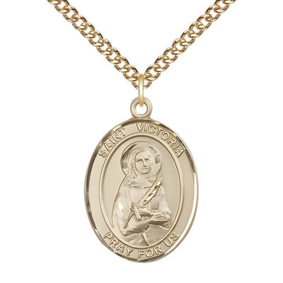 St. Victoria 14kt Gold-filled Oval Medal Pendant with Gold-filled Chain, Measures 1-inch tall by 3/4-inch wide, Bliss Manufacturing