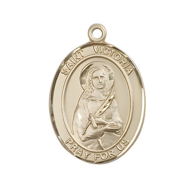 St. Victoria 14kt Gold Oval Medal Pendant, Measures 1-inch tall by 3/4-inch wide, Bliss Manufacturing