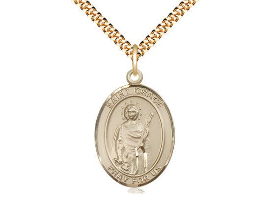 Large Bliss St Grace Gold-filled Oval Medal Necklace w/Plated Chain,