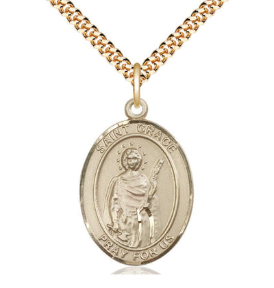 Large St Grace Gold-filled Oval Medal Necklace w/Plated Chain, Bliss Manufacturing