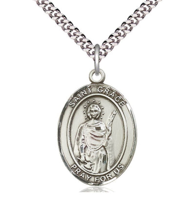 Large St Grace Pewter Oval Medal Necklace, Bliss Manufacturing