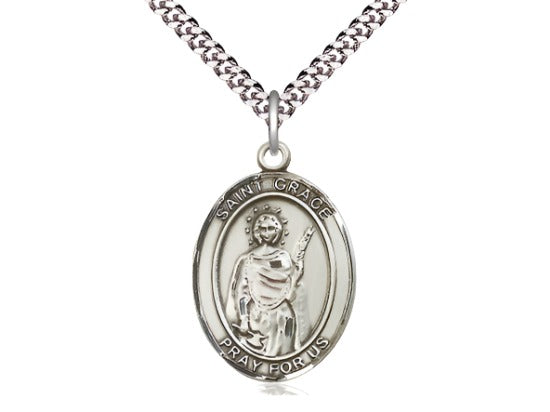 Large Bliss St Grace Pewter Oval Medal Necklace,