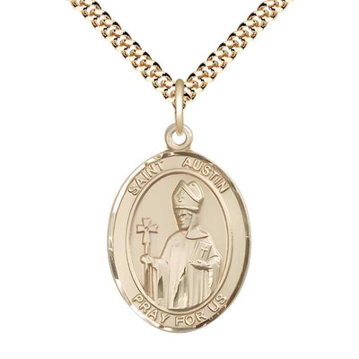 Large Saint Austin 14kt Gold-filled Oval Medal Pendant with Gold-plated Curb Chain in Deluxe Gift Box | Bliss Manufacturing