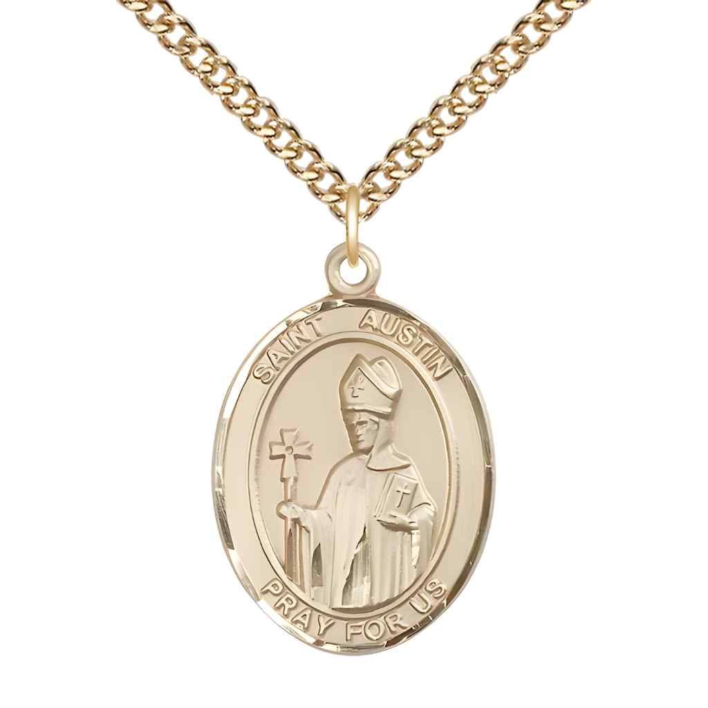 Large Saint Austin 14kt Gold-filled Oval Medal Pendant with Gold-filled Curb Chain in Deluxe Gift Box | Bliss Manufacturing