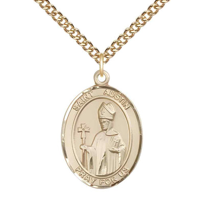 Large Saint Austin 14kt Gold-filled Oval Medal Pendant with Gold-filled Curb Chain in Deluxe Gift Box | Bliss Manufacturing