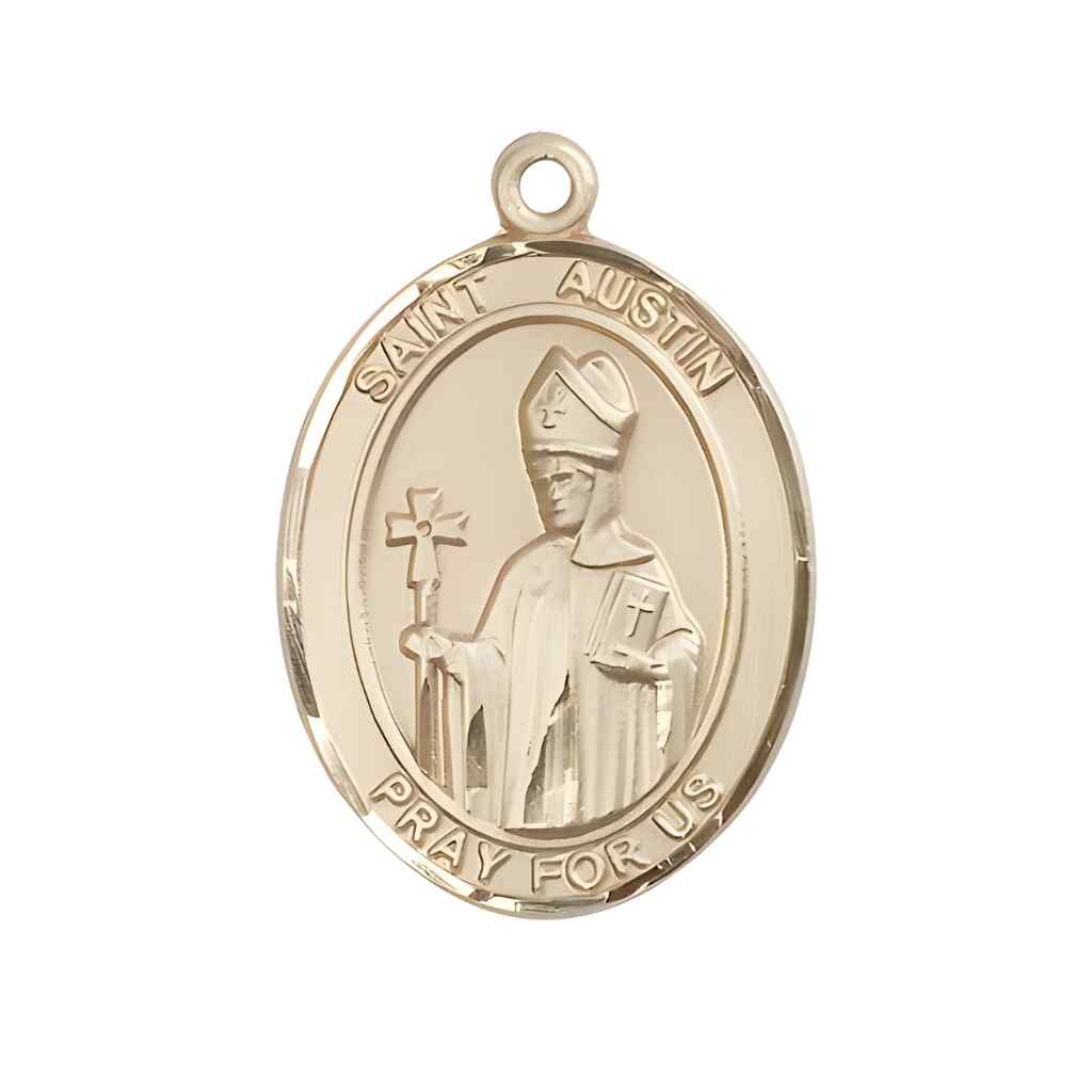 Large Saint Austin 14kt Gold Oval Medal Pendant comes in Deluxe Gift Box | Bliss Manufacturing