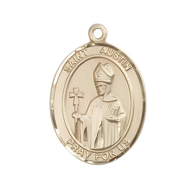 Large Saint Austin 14kt Gold Oval Medal Pendant comes in Deluxe Gift Box | Bliss Manufacturing