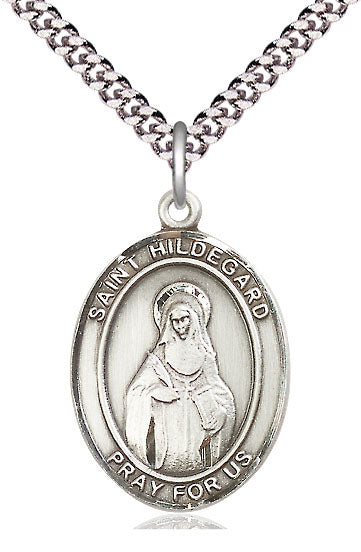 bliss manufacturing large st hildegard von bingen pewter medal on a 24 inch light rhodium-plated heavy curb chain,