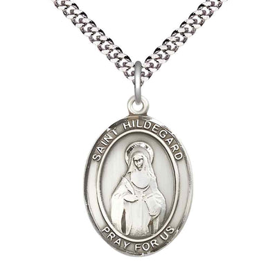 large st hildegard von bingen pewter medal on a 24 inch light rhodium-plated heavy curb chain, Bliss Manufacturing