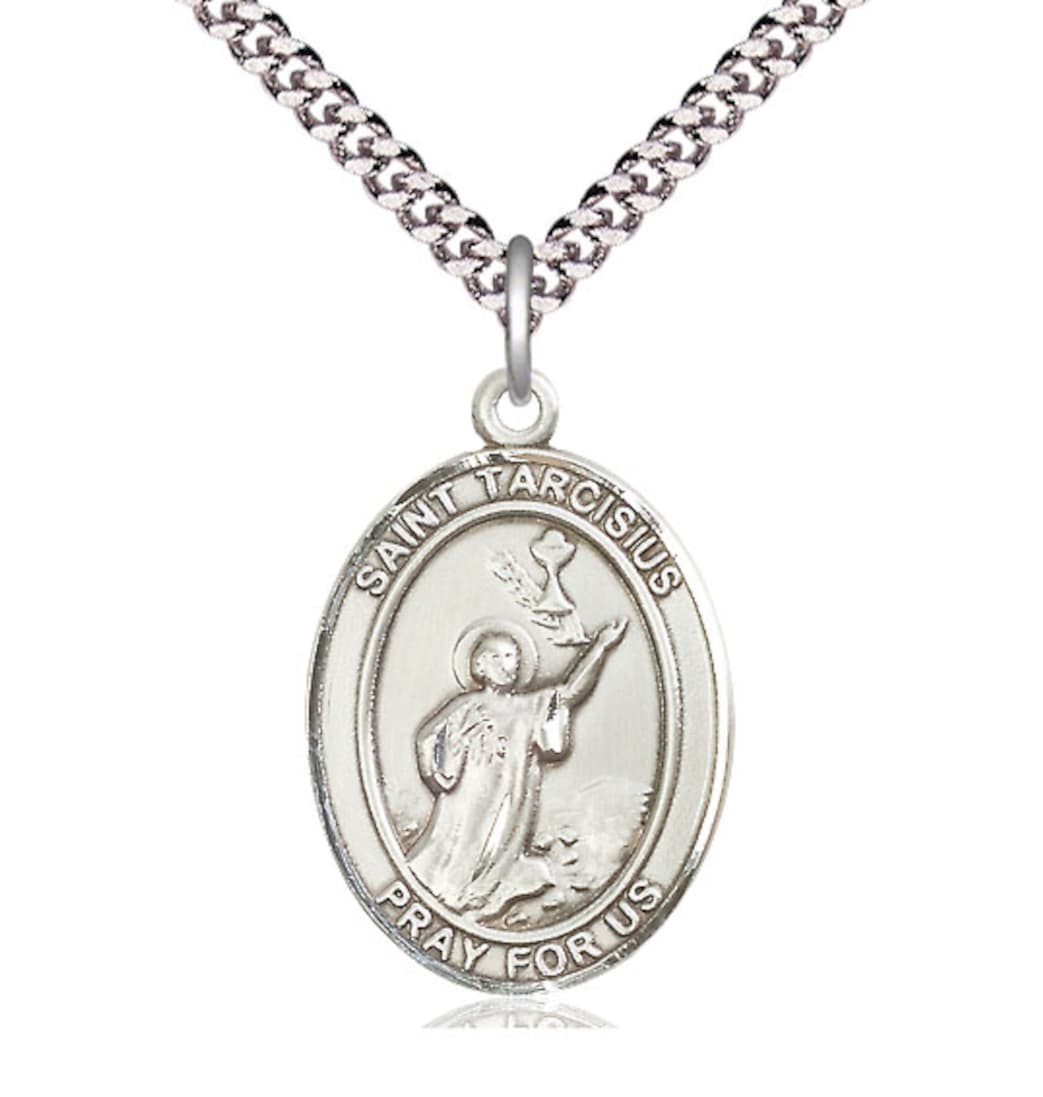 Bliss St Tarcisius Pewter Oval Large Medal Necklace w/Chain,