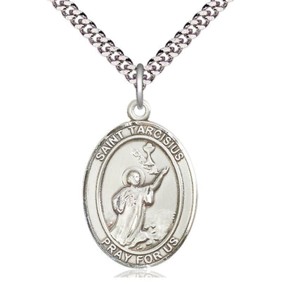 St Tarcisius Pewter Oval Large Medal Necklace w/Chain, Bliss Manufacturing