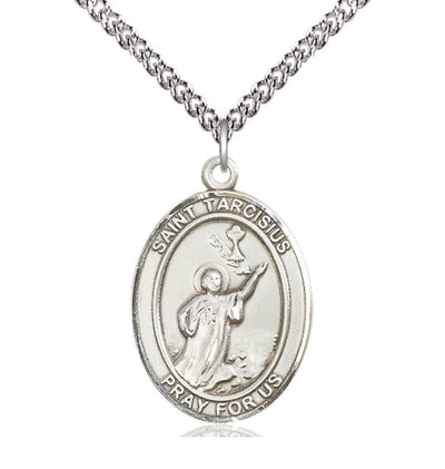 St Tarcisius Sterling Silver Oval Large Medal Necklace with Sterling Silver Chain, Bliss Manufacturing