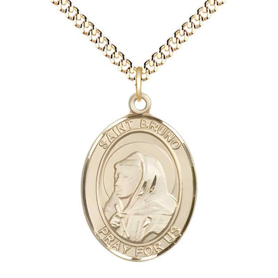 Large Saint Bruno 14kt Gold-filled Oval Medal Pendant with Gold-plated Curb Chain with Deluxe Gift Box | Bliss Manufacturing