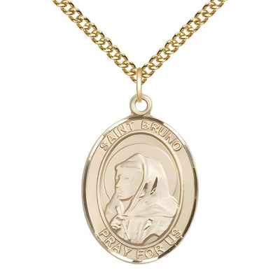 Large Saint Bruno 14kt Gold-filled Oval Medal Pendant with Gold-filled Curb Chain with Deluxe Gift Box | Bliss Manufacturing