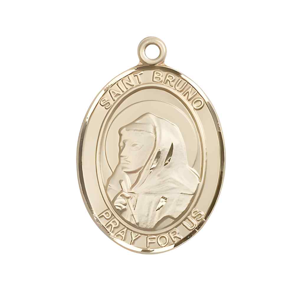 Large Saint Bruno 14kt Gold Oval Medal Pendant comes with Deluxe Gift Box | Bliss Manufacturing