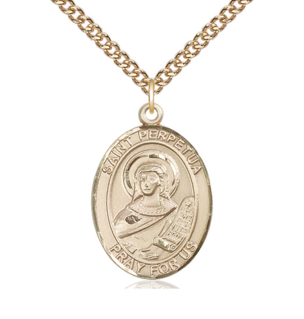 Bliss St Perpetua Gold-filled Oval Engravable Large Medal Necklace w/Gold-filled Chain,