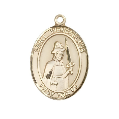 St. Wenceslaus 14kt Gold Oval Medal Pendant, Measures 1-inch tall by 3/4-inch wide, Bliss Manufacturing