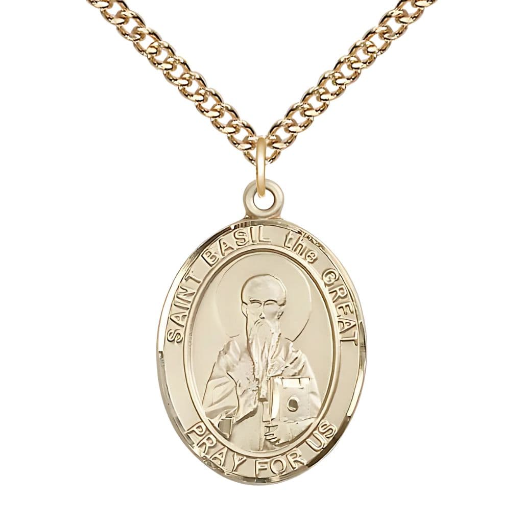 St. Basil the Great Gold-filled Oval Engravable Medal Necklace, 1-inch, Gold-filled Chain,