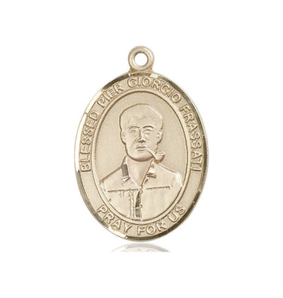 Large Blessed Pier Giorgio Frassati 14kt Gold Oval Medal, Bliss Manufacturing