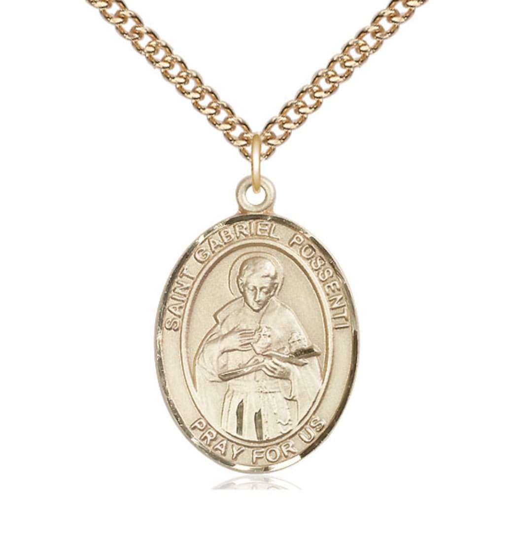 Bliss St Gabriel Possenti Gold-filled Oval Large Medal Necklace w/24-in Gold-filled Chain,