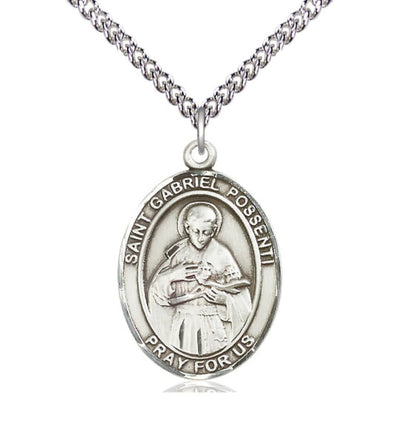 St Gabriel Possenti Sterling Silver Oval Large Medal Necklace with 24-in Sterling Chain, Bliss Manufacturing