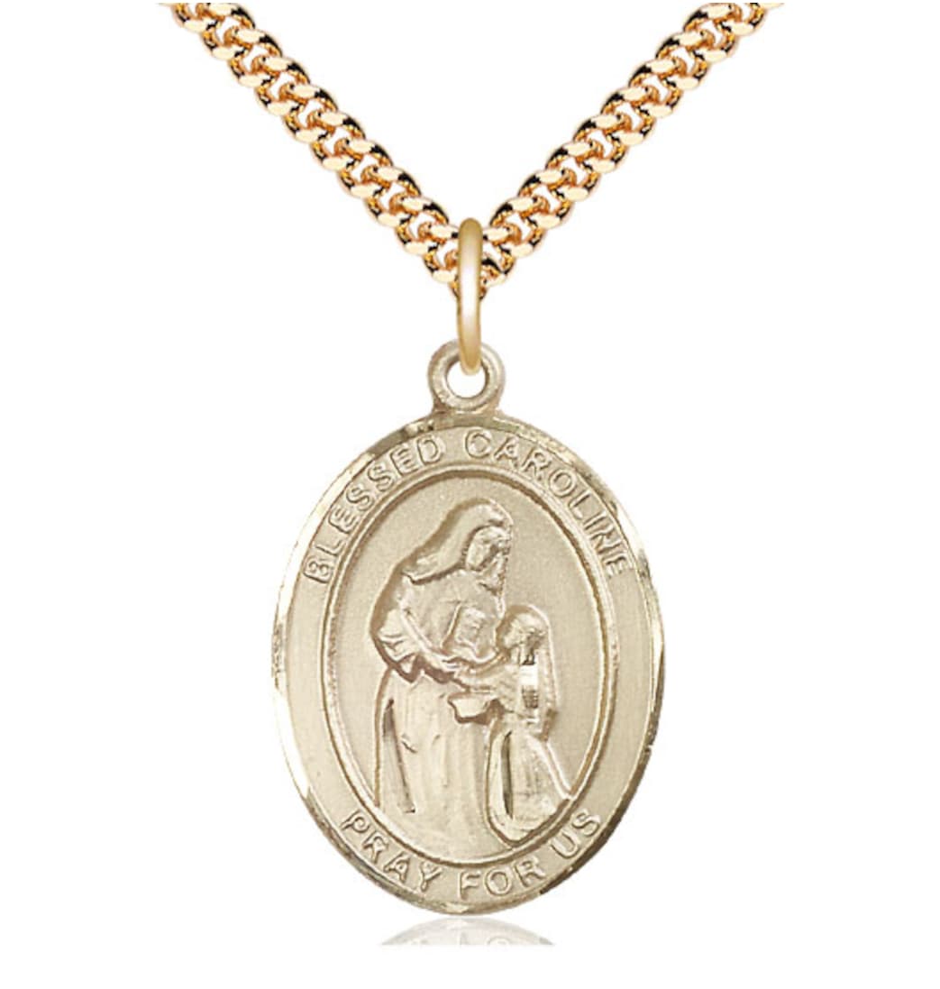 Bliss Blessed Caroline Gerhardinger Gold-filled Oval Engravable Large Medal Necklace,