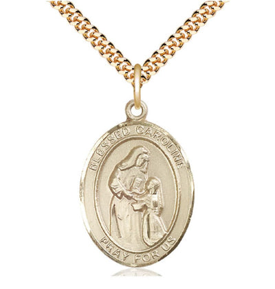 Blessed Caroline Gerhardinger Gold-filled Oval Engravable Large Medal Necklace, Bliss Manufacturing
