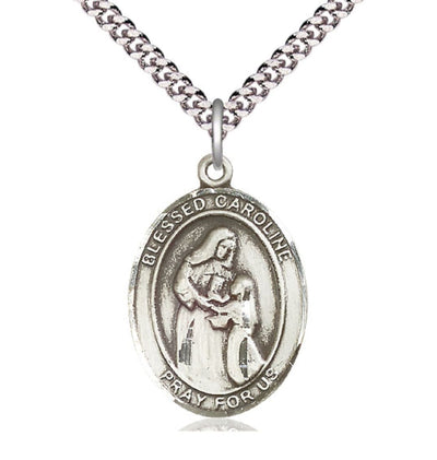 Blessed Caroline Gerhardinger Pewter Oval Engravable Large Medal Necklace, Bliss Manufacturing