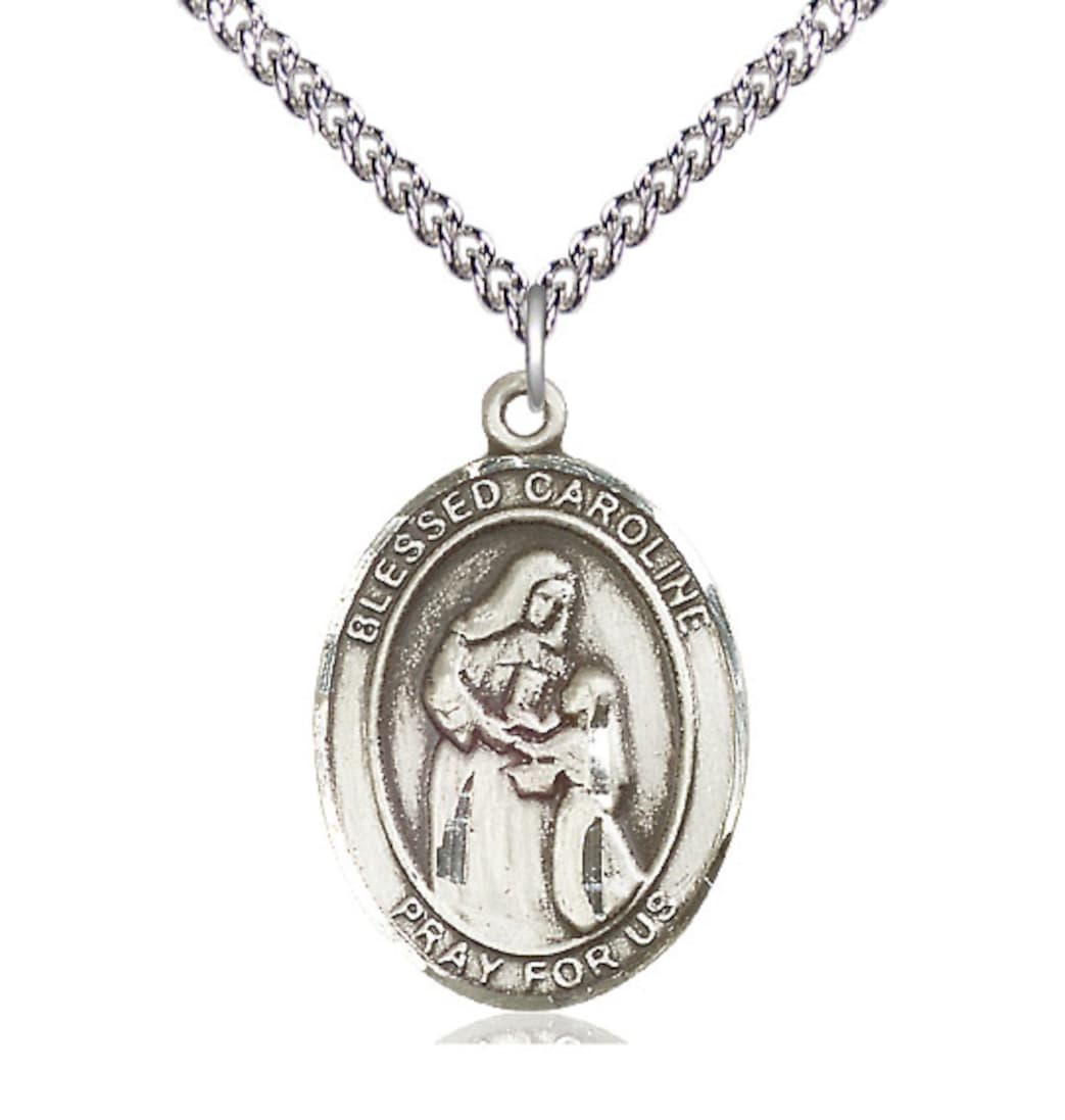 Bliss Sterling Silver Blessed Caroline Gerhardinger Pendant on a 24 inch Sterling Silver Heavy Curb Chain,