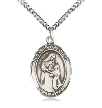 Sterling Silver Blessed Caroline Gerhardinger Pendant on a 24 inch Sterling Silver Heavy Curb Chain, Bliss Manufacturing