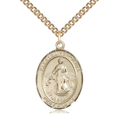 14kt Gold Filled Blessed Karolina Kozkowna Pendant on a Gold Filled Heavy Curb Chain, Bliss Manufacturing