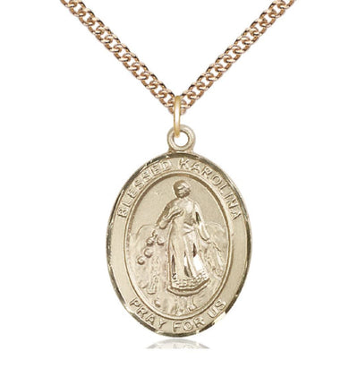 14kt Gold Blessed Karolina Kozkowna Pendant on a 14kt Gold Heavy Curb Chain, Bliss Manufacturing
