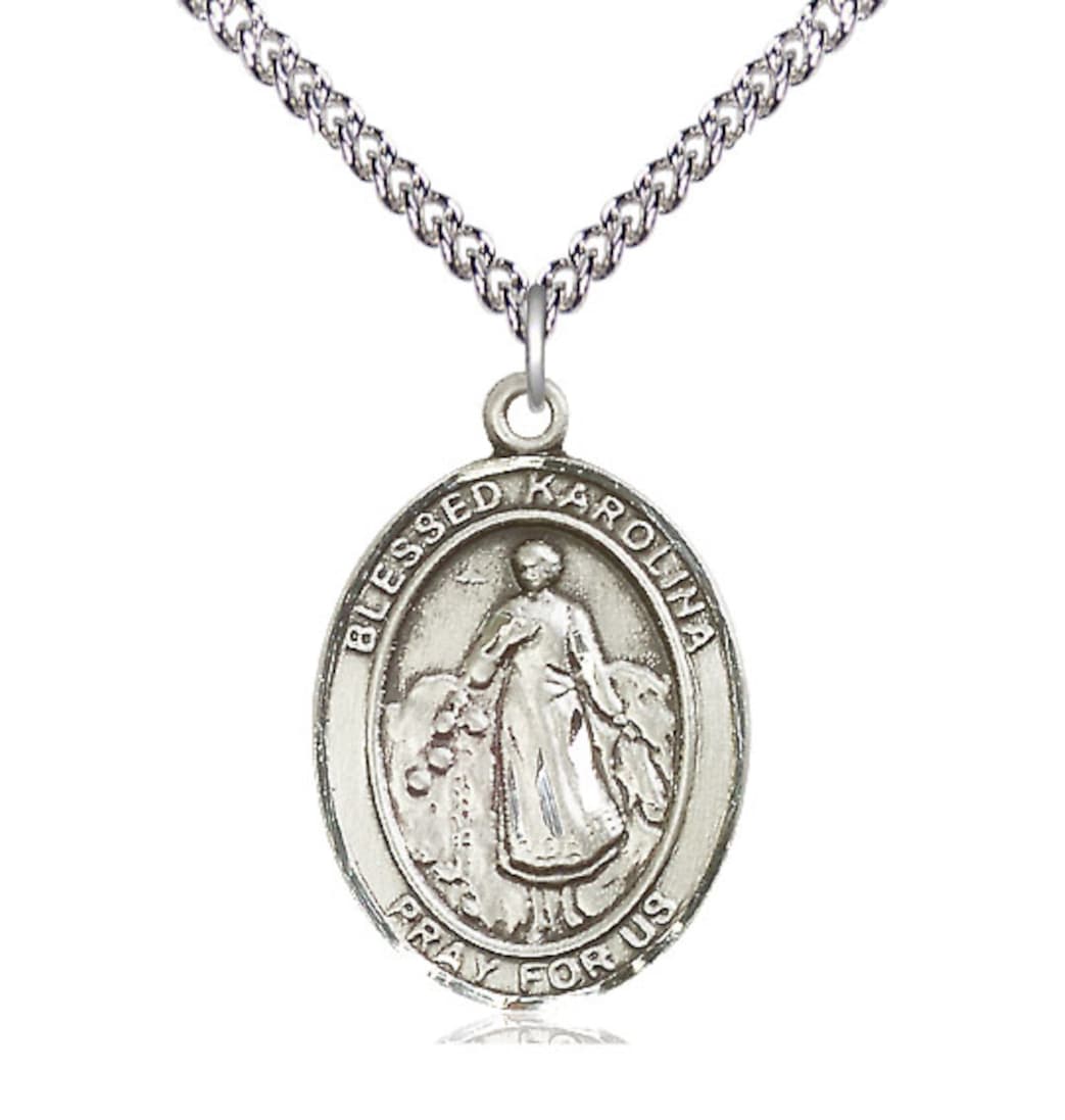 Bliss Sterling Silver Blessed Karolina Kozkowna Pendant on a Sterling Silver Heavy Curb Chain,