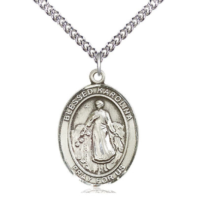 Sterling Silver Blessed Karolina Kozkowna Pendant on a Sterling Silver Heavy Curb Chain, Bliss Manufacturing