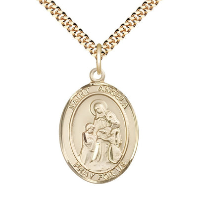St. Angela Merici 14kt Gold-filled Oval Medal Pendant with Gold-plated Chain, Measures 1-inch tall by 3/4-inch wide, Bliss Manufacturing