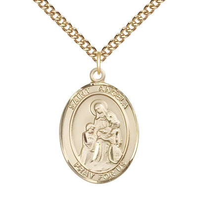 St. Angela Merici 14kt Gold-filled Oval Medal Pendant with Gold-filled Chain, Measures 1-inch tall by 3/4-inch wide, Bliss Manufacturing
