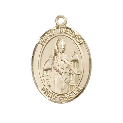 St. Walter of Pontnoise 14kt Gold Oval Medal Pendant, Measures 1-inch tall by 3/4-inch wide, Bliss Manufacturing