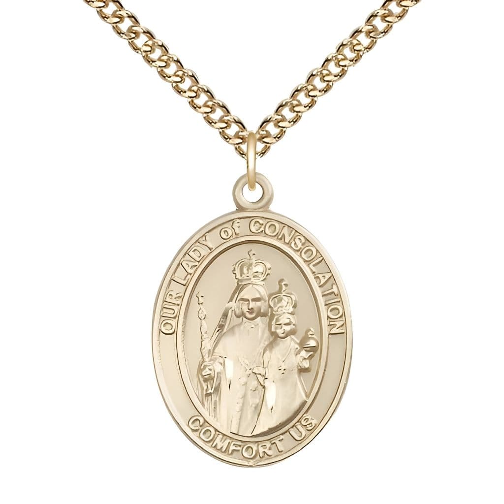 Our Lady of Consolation Gold-filled Engravable Medal Necklace with Gold-filled Chain, 1-inch,