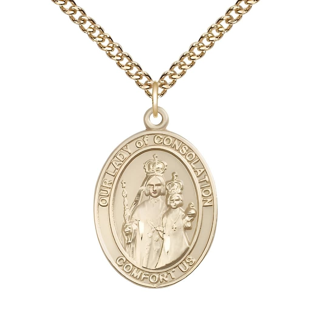 Bliss Our Lady of Consolation 14kt Gold Medal with 14kt Gold Chain, 1-inch,