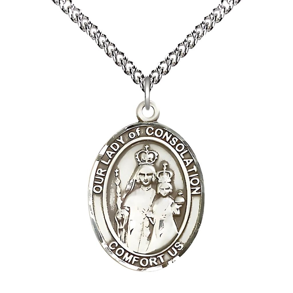 Bliss Our Lady of Consolation Sterling Silver Engravable Medal with Sterling Silver Chain, 1-inch,
