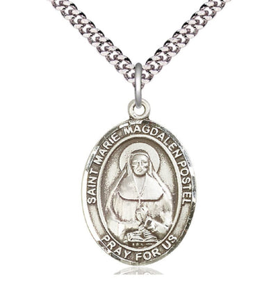 Sterling Silver Marie Magdalen Postel Pendant on a 24 inch Light Rhodium Heavy Curb Chain, Bliss Manufacturing