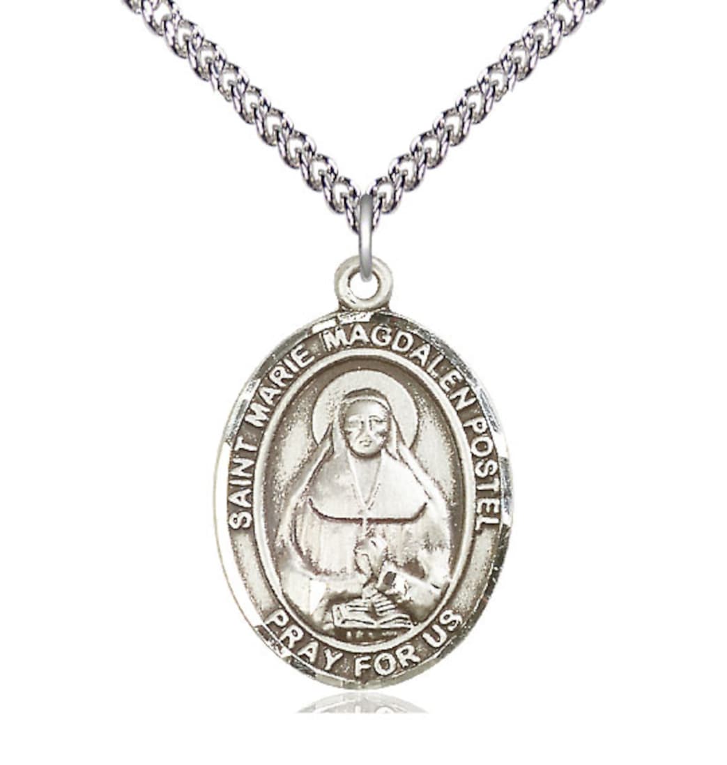 Bliss Sterling Silver Marie Magdalen Postel Pendant on a 24 inch Sterling Silver Heavy Curb Chain,