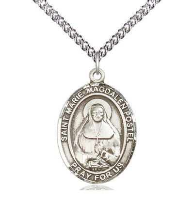 Sterling Silver Marie Magdalen Postel Pendant on a 24 inch Sterling Silver Heavy Curb Chain, Bliss Manufacturing