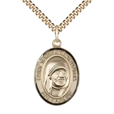 St Teresa of Calcutta Gold-filled Oval Large Medal Necklace with Plated Chain, Measures 1-inch tall by 3/4-inch wide, Bliss Manufacturing