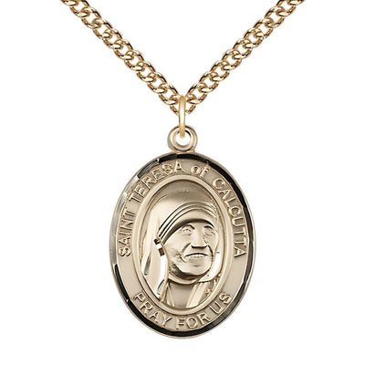 St Teresa of Calcutta Gold-filled Oval Large Medal Necklace with Gold-filled Chain, Measures 1-inch tall by 3/4-inch wide, Bliss Manufacturing
