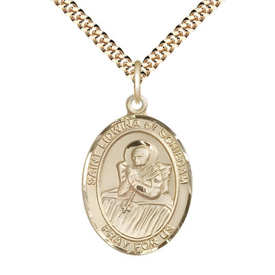 St. Lidwina of Schiedam 14kt Gold-filled Oval Medal Pendant with Gold-plated Chain, Measures 1-inch tall by 3/4-inch wide, Bliss Manufacturing