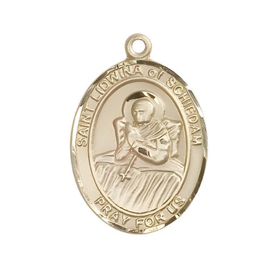 St. Lidwina of Schiedam 14kt Gold Oval Medal Pendant, Measures 1-inch tall by 3/4-inch wide, Bliss Manufacturing